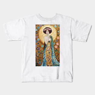 Gustav Klimt's Radiant Beauty: Inspired Woman in Golden Aura Kids T-Shirt